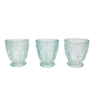 set of 3 pale blue pressed Glass votive Candle Holder cups vintage-inspired